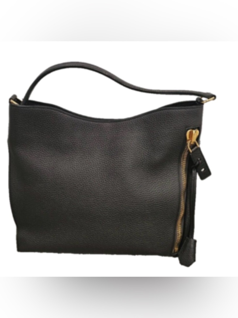 Tom Ford Alix Hobo Black Leather Shoulder Bag with Gold Hardware